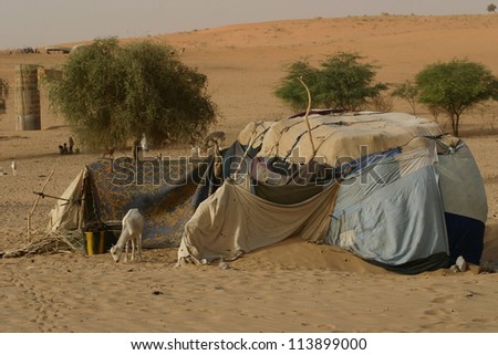 A typical yurt is home to  Berber Tuaregs in the Sahara desert of Mali, Africa