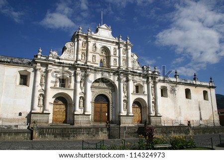 A Colonial era church n the Guatemalan city of Antigua is typical of early Spanish architecture