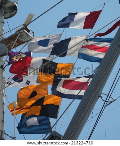 The Navy uses signal flags to speak to other ships