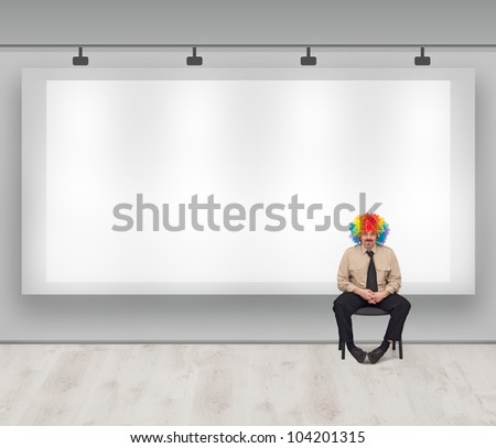 Copy space with clown - marketing banner and man with colorful wig