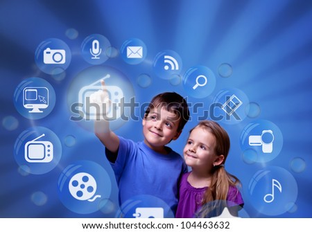 Kids accessing futuristic entertainment applications from the cloud computing interface