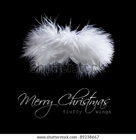 Flying fluffy christmas angel greeting abstract in black and white