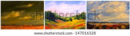 Beautiful Image of 3 very Nice landscape original paintings