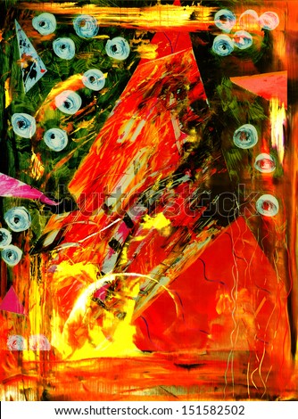Interesting Image Of an Original Painting Abstract On Glass in verso