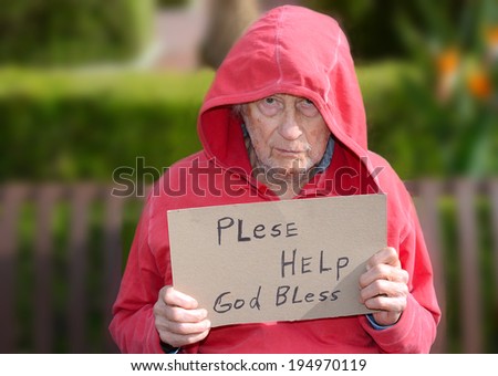 Sad Image of a senior Homeless man In Park