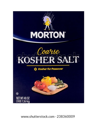 Los Angeles,California. Dec 14th 2014: Nice isolated product shot of Morton Kosher salt