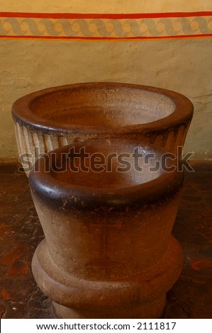 Vintage baptism bowls in mission, santa barbara, California