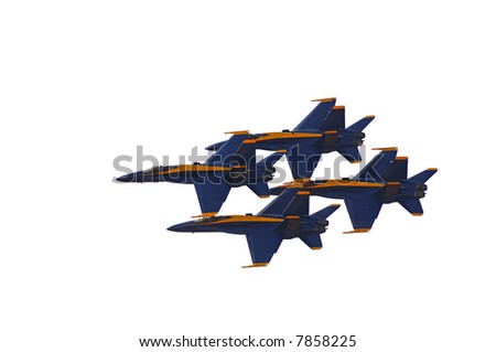 Image of 4 Blue Angels flying in Formation On White