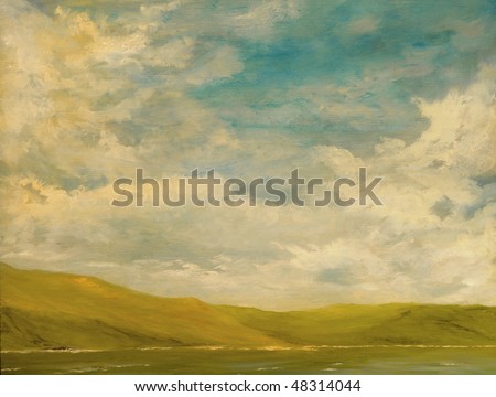 Nice Landscape Oil Painting of the mountains and sea