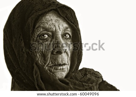 Nice isolated portrait of an Elderly lady in Black cape