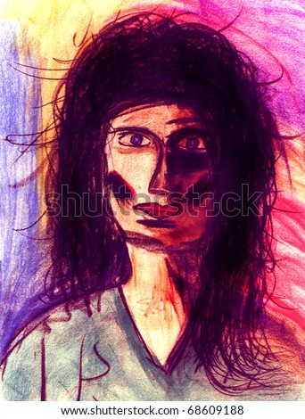 Nice Image of a abstract Woman original Pastel Drawing
