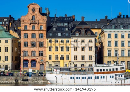 Waterfront houses in Gamla Stan. Stockholm, Sweden