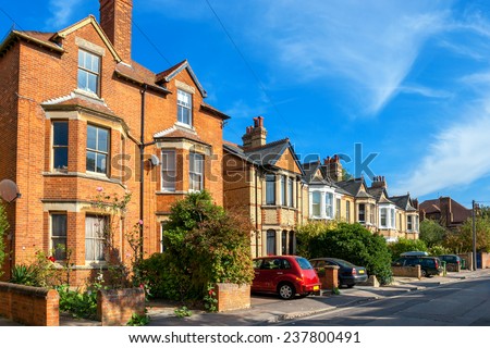 Typical brick town houses in Oxford. England, UK