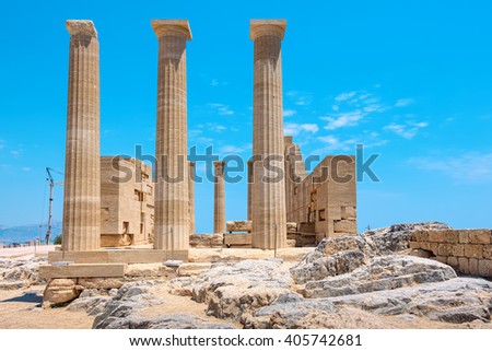 Temple of Athena Lindia in the Acropolis. Rhodes, Dodecanese Islands, Greece, Europe