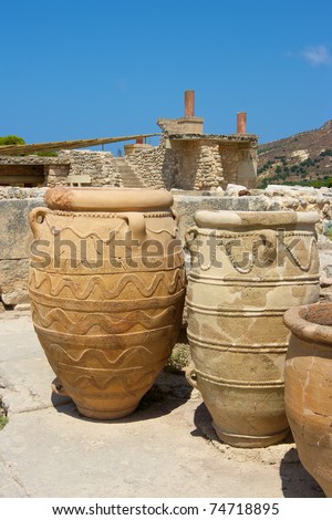 Clay jars at Knossos palace. Crete, Greece