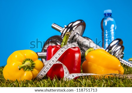 Fruits and vegetables with blue background