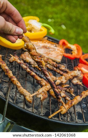 Fire and grilling theme with grilled food