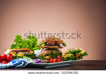 Saturated theme of light lunch witch sandwich