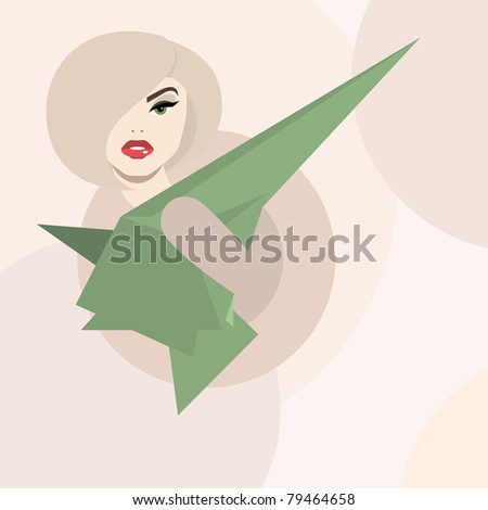 Beautiful woman in fashion green dress on abstract background
