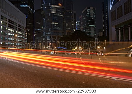 Traffic in the commercial district (Central) by night
