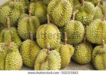 Durian,delicious tropical fruit in fruit stall, Thailand