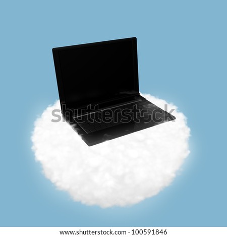 illustration of technology cloud computing. Notebook on a cloud in the sky