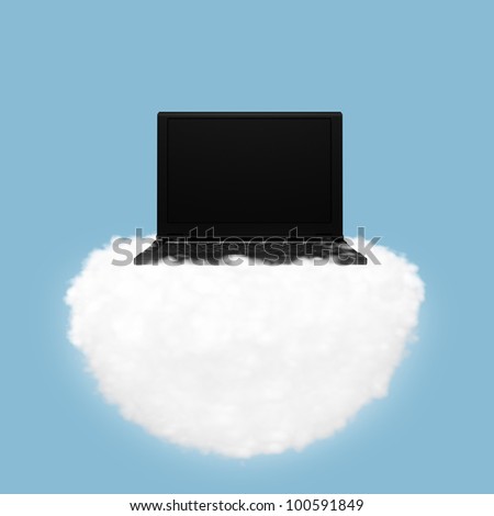 illustration of technology cloud computing. Notebook on a cloud in the sky