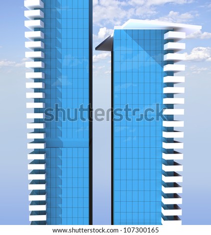 office building complex of two skyscrapers on the sky background
