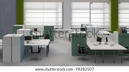 Interior office with system office desks