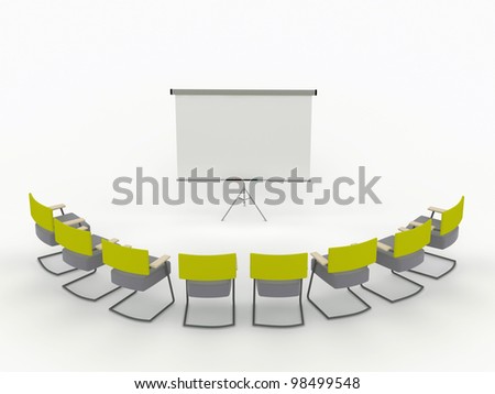 training room with marker board and chairs. isolated on a white background