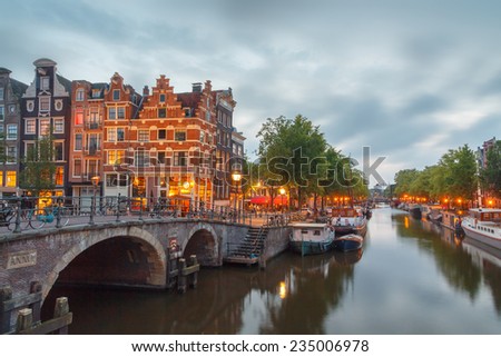 Amsterdam, Netherlands - August 6, 2014: Canals of Amsterdam. Favorite place for walking and leisure travelers.