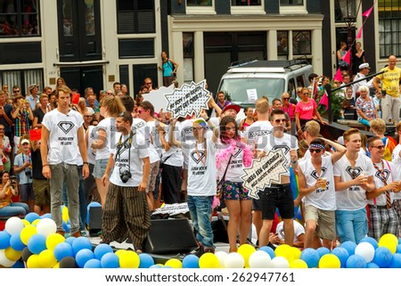 Amsterdam, Netherlands - August 2, 2014:  participants in the annual event for the protection of human rights and civil equality. Gay Pride 2014.