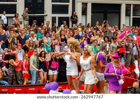 Amsterdam, Netherlands - August 2, 2014:  participants in the annual event for the protection of human rights and civil equality. Gay Pride 2014.
