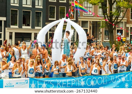 Amsterdam, Netherlands - August 2, 2014:  Participants of the annual event for the protection of the rights of gays, lesbians and civil equality.