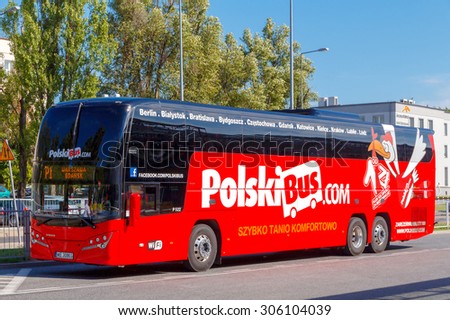 Warsaw, Poland - July 27, 2015: Polish bus company is one of the main passenger carriers in Poland. Volvo Buses are comfortable and roomy car.