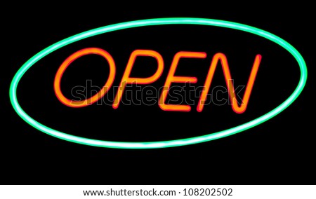 open bar  neon sign red and green on black background