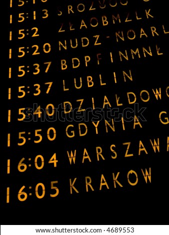 Trains departures board at the main train station in Warsaw