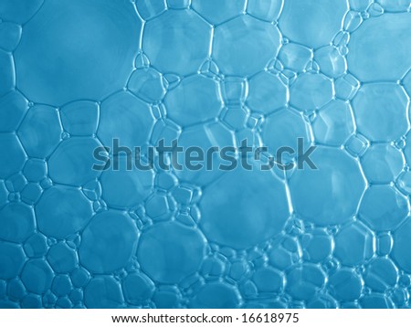 Macro picture of soap bubbles blue tinted