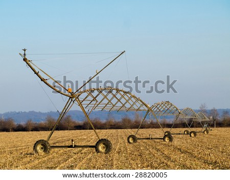 Water irrigation system on harvested corn field