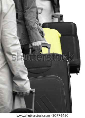 Travelers with suitcases isolated on white