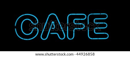 Blue cafe neon sign isolated on black