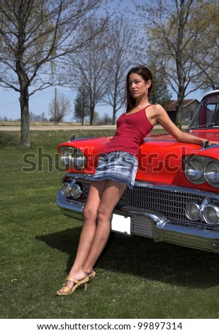 Woman with red car