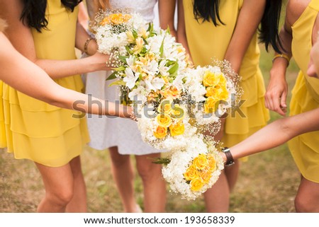 Wedding bouquet of a bride and two bridesmaid