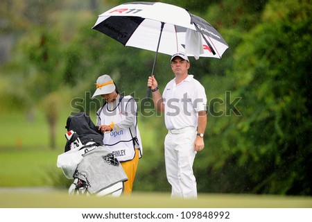 NAKHONPATHOM,THAILA ND-AUG 9:Paul Mcginley of IRL in action during hole14 day one of the Golf Thailand Open at Suwan Golf&Country Club on August 9, 2012 in Nakhonpathom Thailand