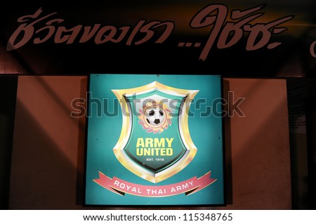 BANGKOK THAILAND-OCTOBER3:Lightbox show logo of Army United F.C.supporters during Thaicom FA Cup between Army United F.C.and SCG Muangthong utd.at Thai Army Stadium on October3,2012 in Bangkok,Thailand