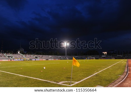 BANGKOK THAILAND-OCTOBER 3: view of Thai Army Stadium before match during Thaicom FA Cup between Army United F.C.and SCG Muangthong utd.at Thai Army Stadium on Oct 3,2012 in Bangkok,Thailand