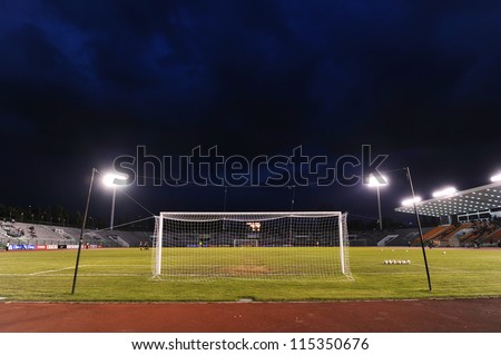 BANGKOK THAILAND-OCTOBER 3: view of Thai Army Stadium before match during Thaicom FA Cup between Army United F.C.and SCG Muangthong utd.at Thai Army Stadium on Oct 3,2012 in Bangkok,Thailand