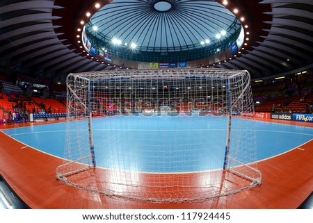 BANGKOK,THAILAND-NOVEMBER 3:A general view prior of Indoor Stadium Huamark before the FIFA Futsal World Cup match between Czech Republic and Kuwait at Indoor Stadium Huamark on Nov3,2012 in Thailand.