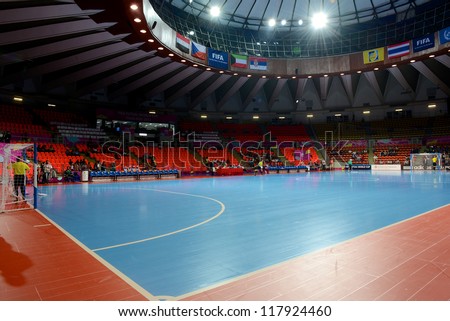 BANGKOK,THAILAND-NOVEMBER 3:A general view prior of Indoor Stadium Huamark before the FIFA Futsal World Cup match between Czech Republic and Kuwait at Indoor Stadium Huamark on Nov3,2012 in Thailand.