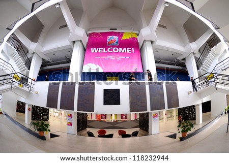BANGKOK,THAILAND-NOVEMBER 04:View outside Indoor Stadium Huamark with Banner the FIFA Futsal World Cup 2012 at Indoor Stadium Huamark on Nov4, 2012 in Bangkok, Thailand.